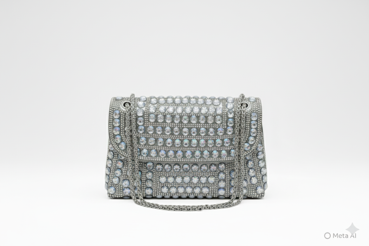 Elegant silver crystal diamante clutch bag with chain strap for weddings and parties