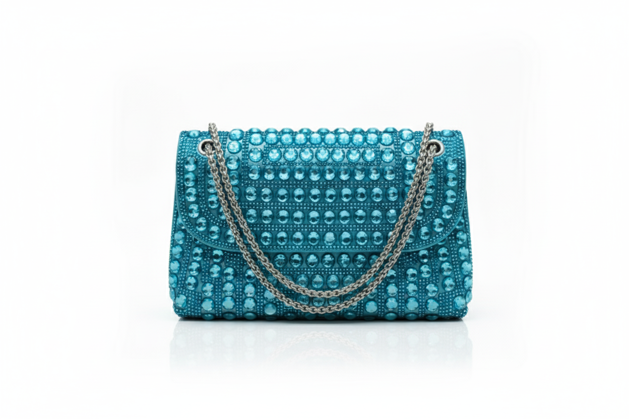 Stunning crystal-studded evening bag with detachable chain - wedding party accessor