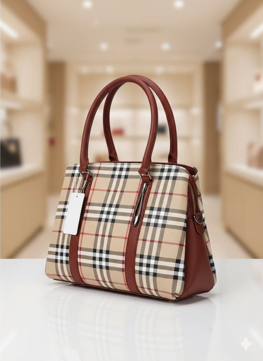 Stylish checkered crossbody bag with removable shoulder strap and top handles for women