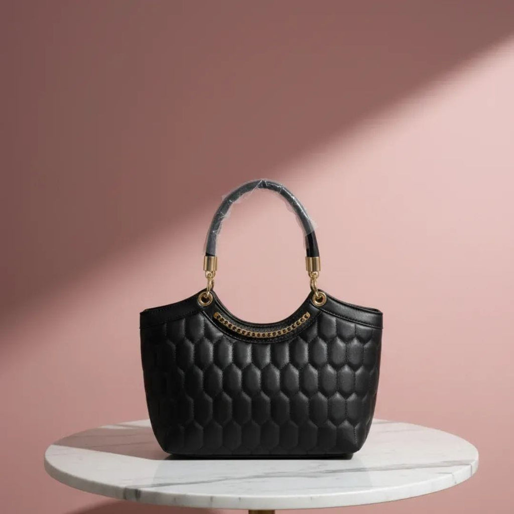 Elegant ladies formal handbag in beige with gold chain detail - perfect for parties and events