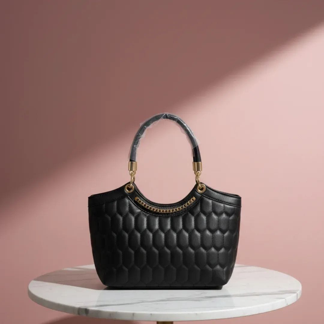 Elegant ladies formal handbag in beige with gold chain detail - perfect for parties and events