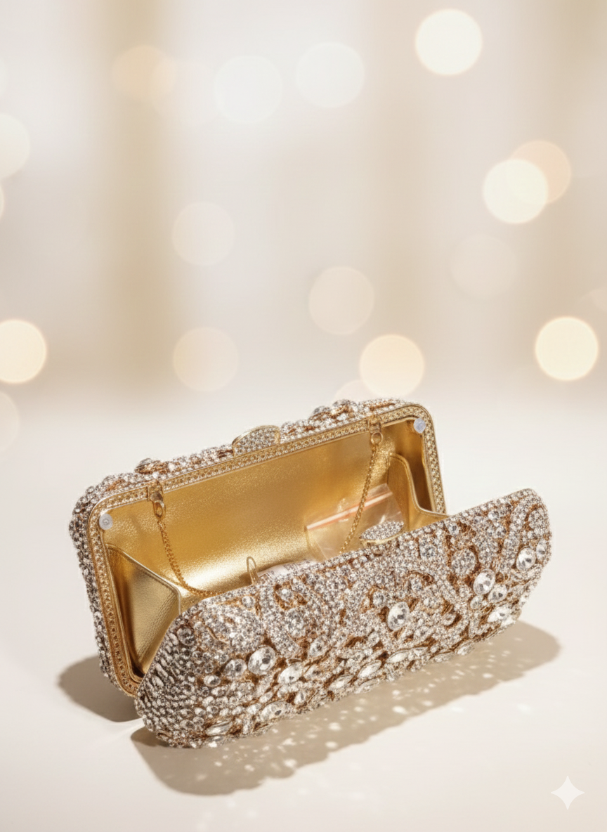 Metal frame clutch bag with crystal details - formal evening handbag