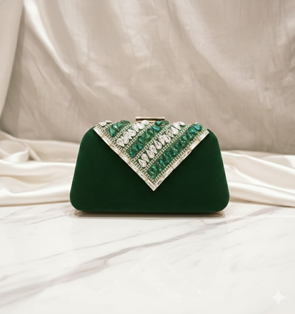 Green velvet bridal clutch - formal