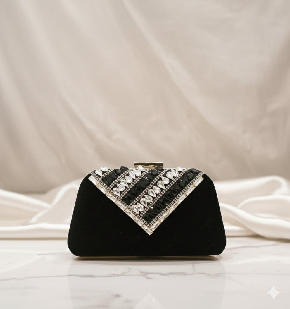 Black velvet clutch - wedding