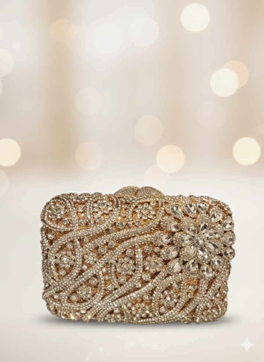 Elegant metal bridle evening purse with rhinestone frame - perfect for parties