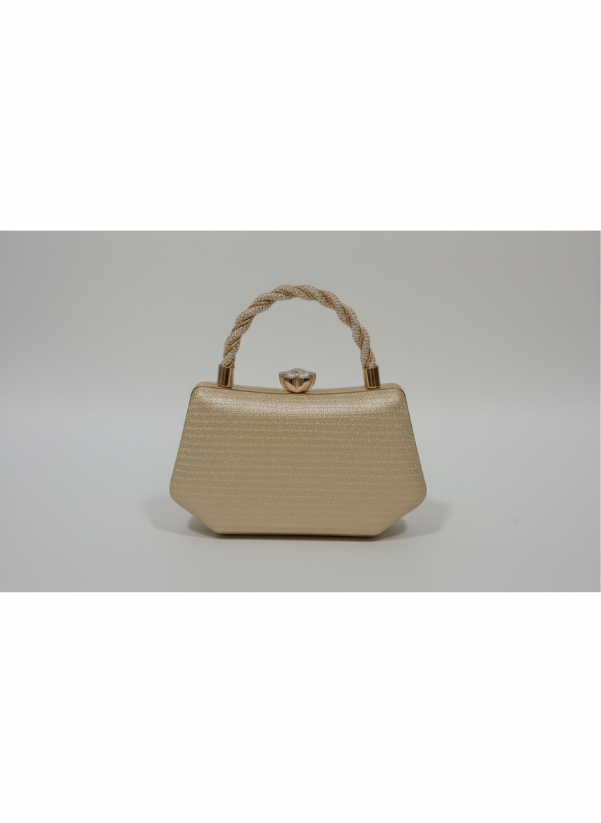 Elegant Golden Box Clutch Braided Handle Crystal Clasp Wedding Evening Bag Party Handbag
​