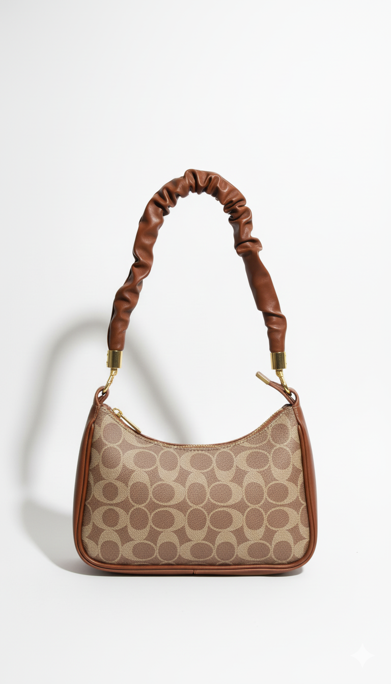  Women's beige canvas crossbody handbag with brown leather trim