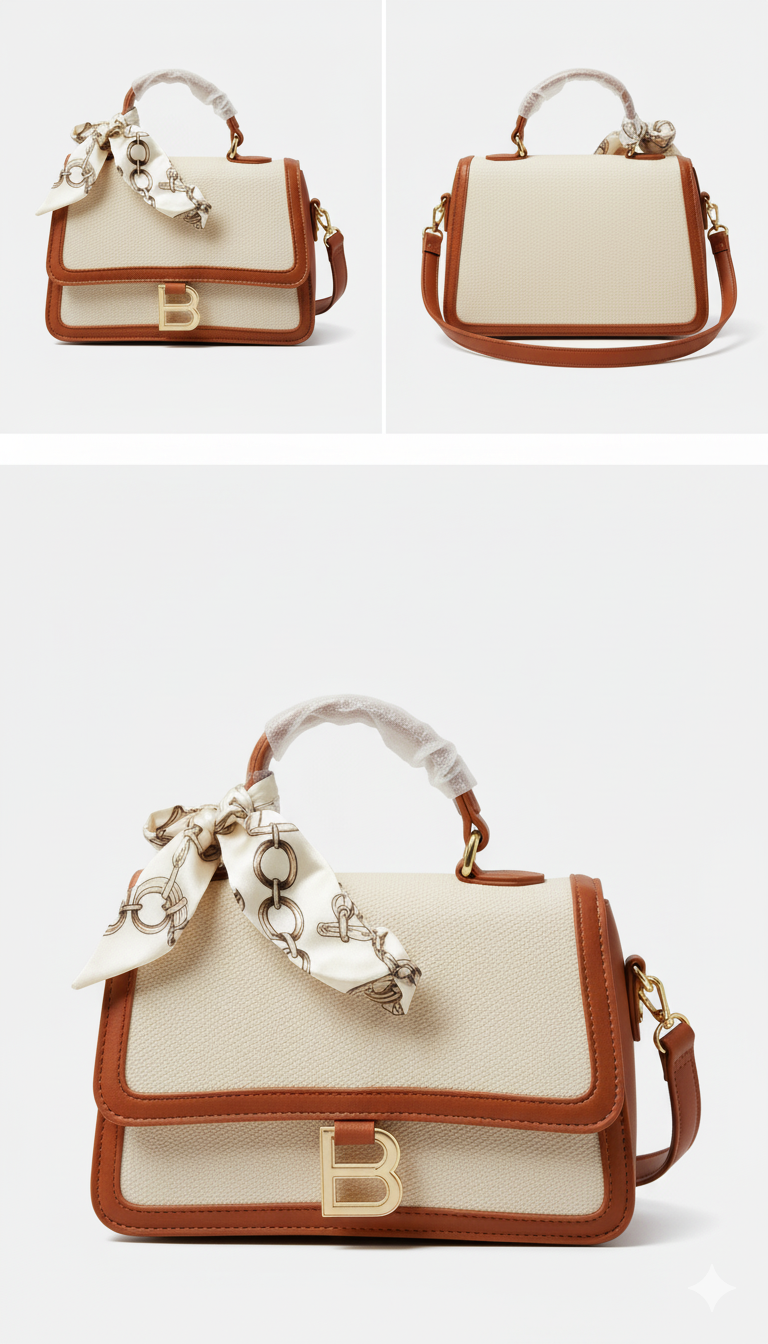 Women's casual canvas shoulder bag with adjustable strap and elegant scarf accent - perfect for daily use