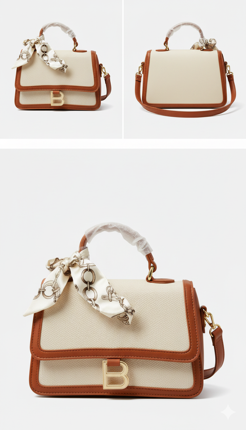 Women's casual canvas shoulder bag with adjustable strap and elegant scarf accent - perfect for daily use